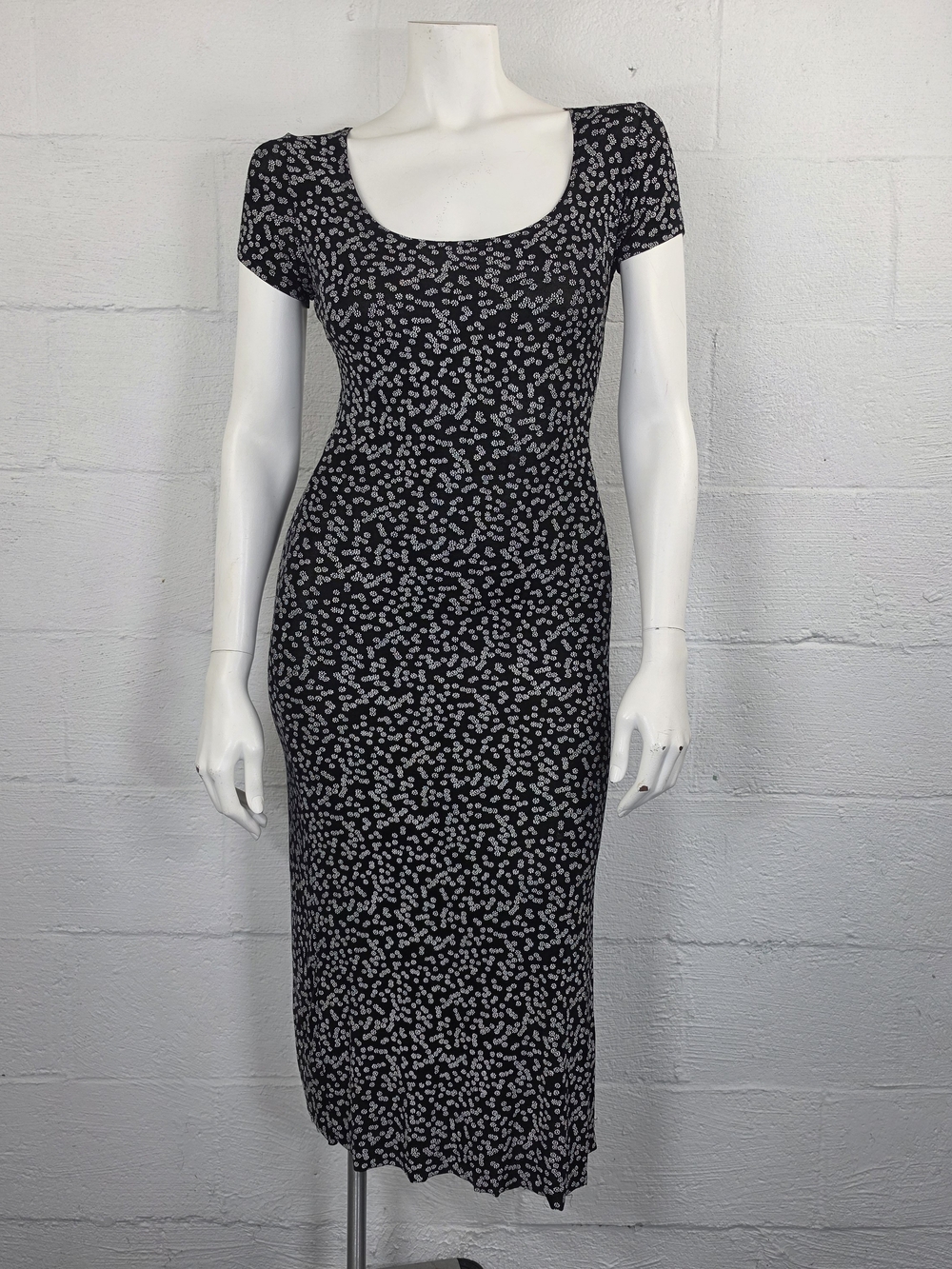 Jennifer James Vintage 90s Slinky Knit Black Daisy Dress (Flawed)